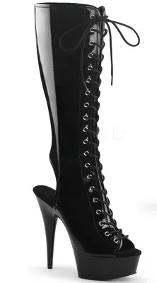 Matte black painted high boots,15 cm high heels, fish mouth pole dancing, dancing shoes