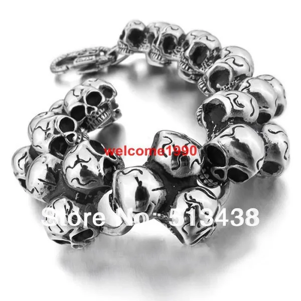 130g Guarantee Huge Heavy casting Stainless Steel Men's jewelry retro punk biker skull chain bracelet