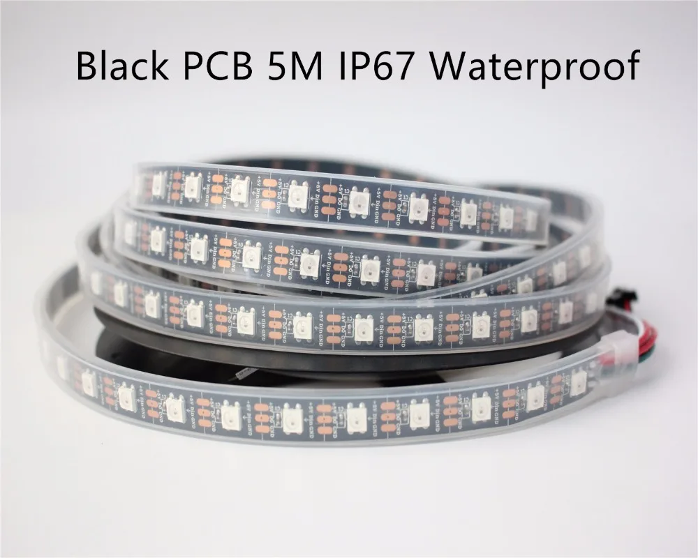 5m led strip WS2812B Smart led pixel strip,Black/White PCB,60 leds/m WS2811 IC; 60 pixels/M,IP67 Waterproof DC5V