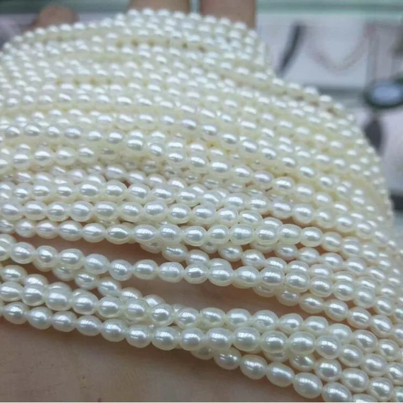 3-3.5MM 70Pcs/1Strand Rice Shape High Light 100% AA+ Natural Freshwater Pearl Strand Earring Findings Jewelry Beads Accessories