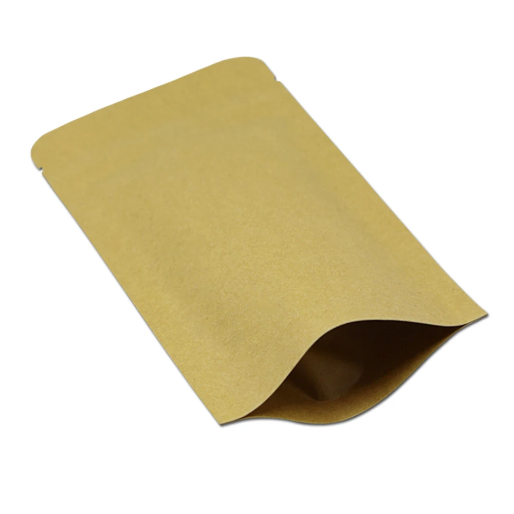 4.3''x7.3'' (11*18.5cm) Stand Up Brown Kraft Paper Aluminum Foil Pack Bag For Event Food Coffee Tea Storage Zipper Ziplock Bag