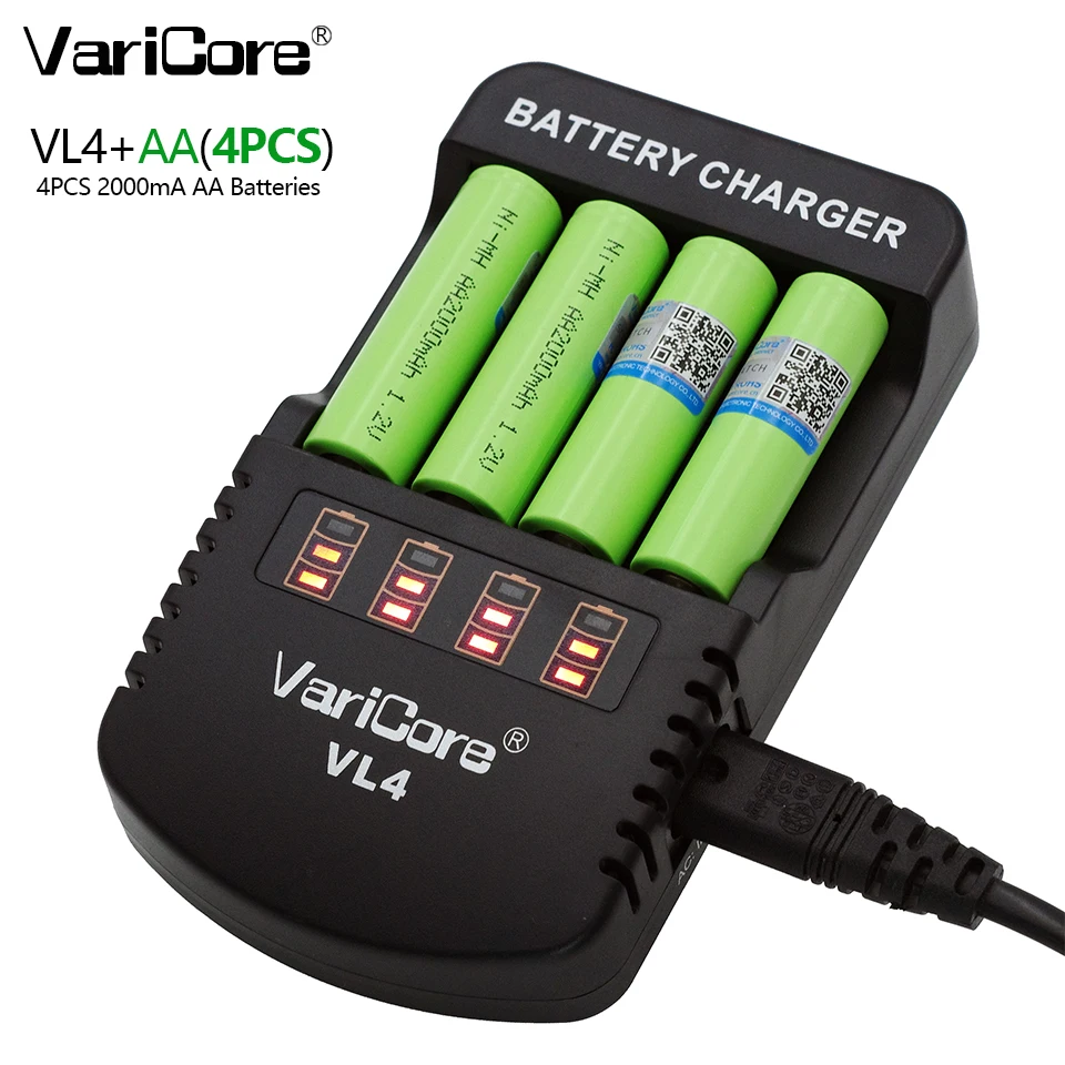 VariCore AA 2000mah 1.2V NiMH batteries for robotic remote control toys medical equipment A products+VariCore VL4 Charger