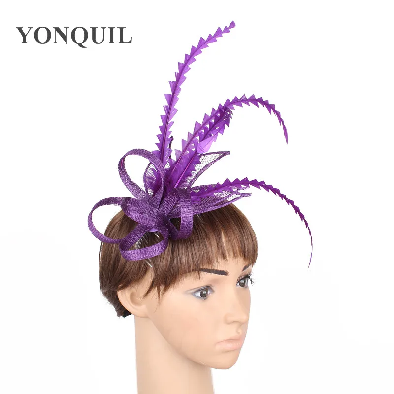 

Attractive Purple Sinamay Material Fascinator Hairpins Church Wedding Hair Accessories Bridal Hat Headwear For Ladies Occasion