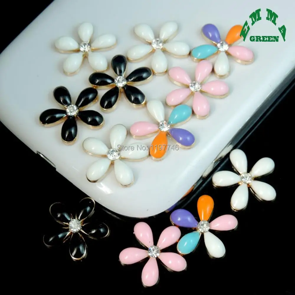 Lucky Flowers 20 Pieces 18x18mm Enameled Flower Embellishment For Handmade Jewelry Flat Back Rhinestone Embellishment