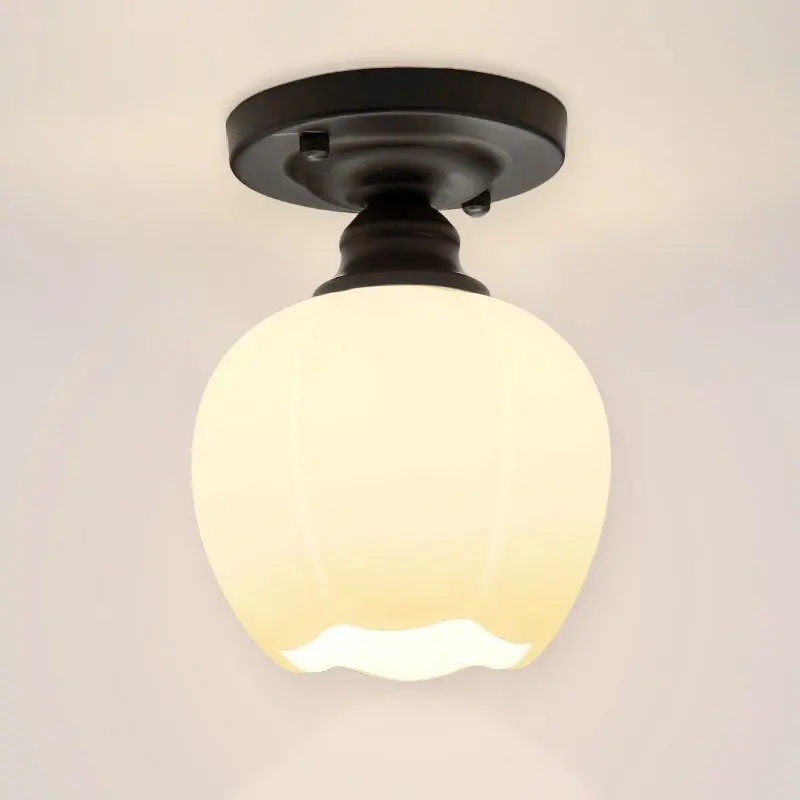 

Modern White Glass Corridor Ceiling Light Painted Black Base Porch Hallway Ceiling Lamp Balcony Cloakroom Ceiling Lighting lamps