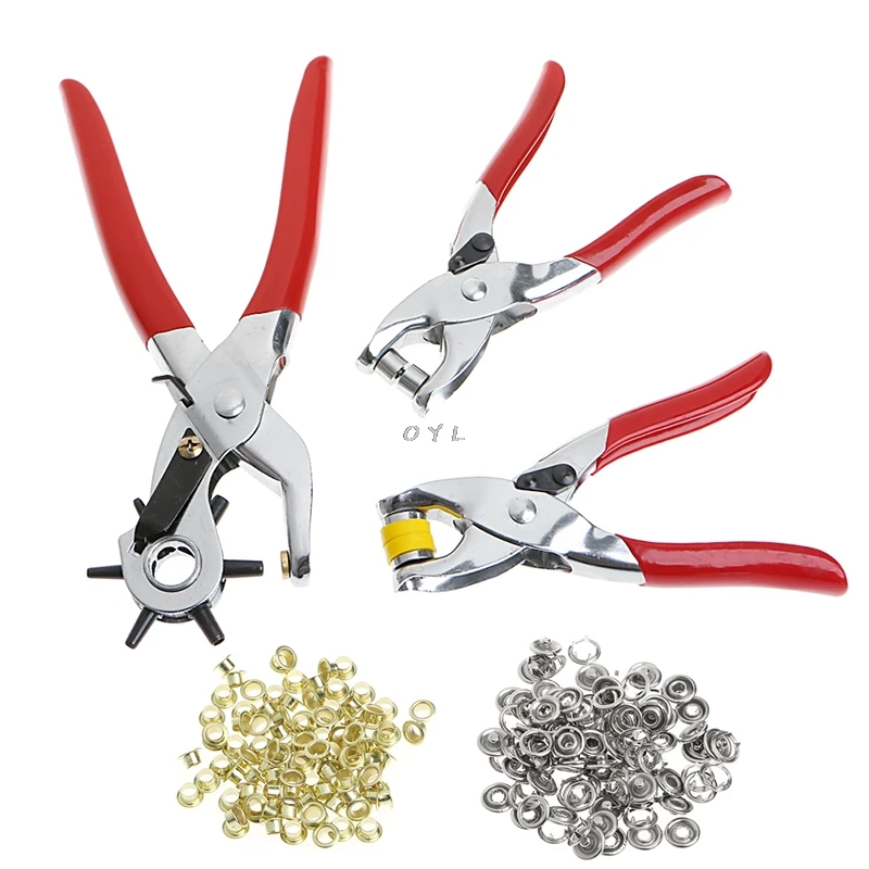 128Pcs/Set Leather Hole Punch Repair Tool Eyelets Grommets + Pliers Kit New