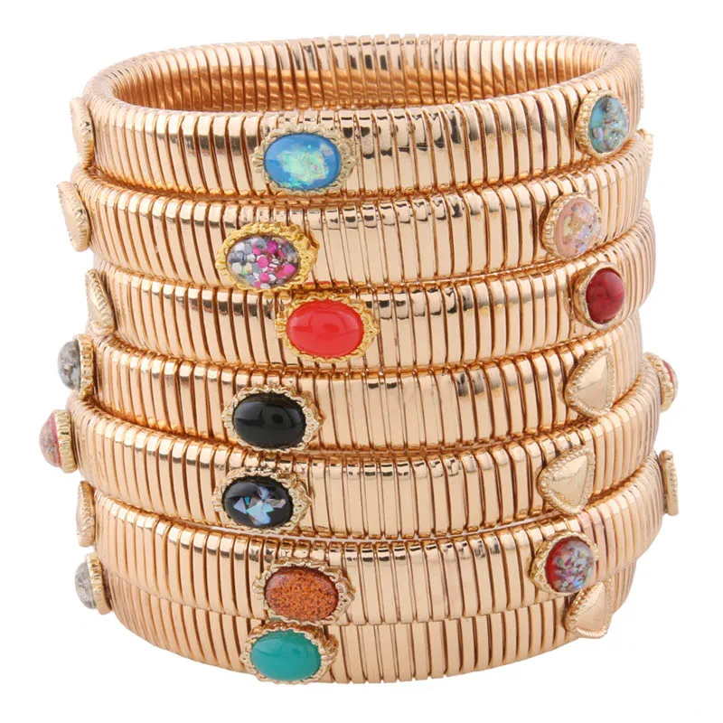 NeeFuWoFu gold color ring elastic force Copper Natural stone rings Bohemia de Madera Pulseira Estrela de Cinco Elastic jewelry