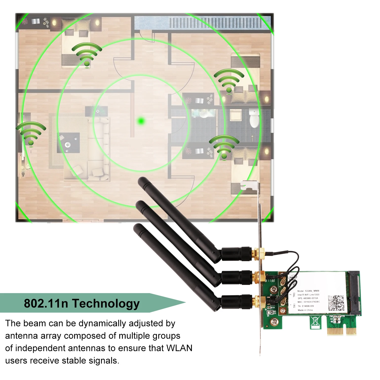 Двухдиапазонная сетевая карта Wi-Fi Ubit PCI-E, 450 м, 5 ГГц/2,4 ГГц, для ПК
