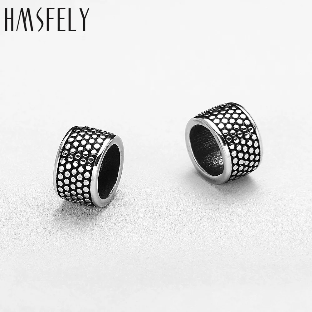 HMSFELY Stainless Steel 8mm Hole Size Dense Dots Beads Accessories For DIY Leather Bracelet Jewelry Making Bead Wholsale 5pcs