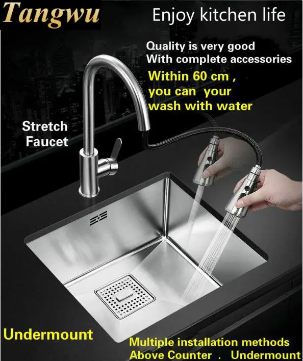 Free shipping Luxury trumpet balcony kitchen manual sink single trough 304 stainless steel do the dishes hot sell 380x340 MM