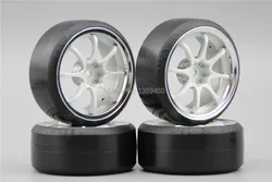 Pre-incollato 4 pz rc CS-R drift pneumatici wheel W8S1CW 3mm offset (chrome + pittura bianca) with tacere spugna per 1/10 drift