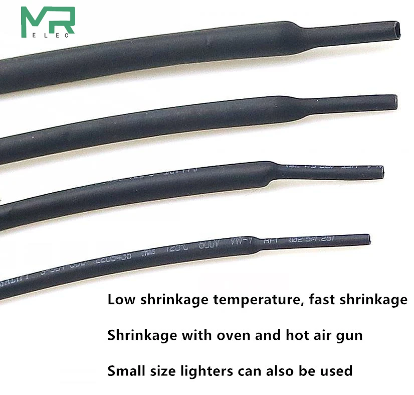 5 METER/LOT 2:1 Black 0.8mm~10mm Polyolefin Cable Sleeves Electronic component DIY Connector Repair heat shrink tube