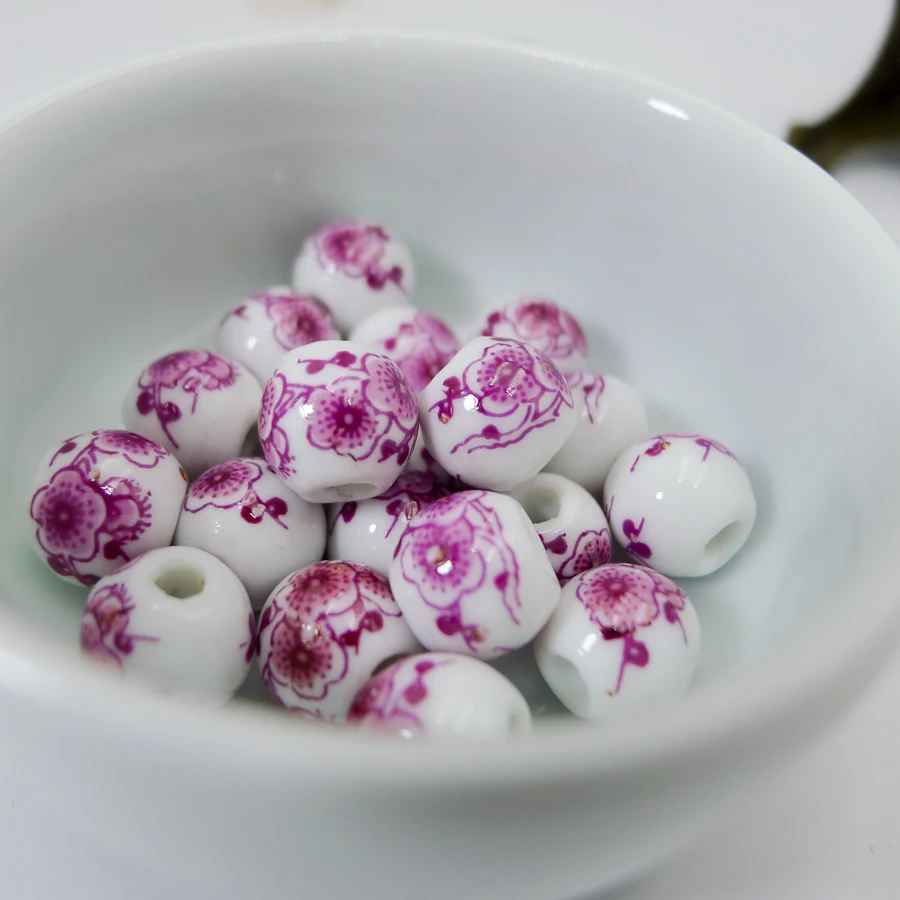 10# 40pcs Jingdezhen Ceramic Beads  Oblate  Not Glass Porcelain Bead For Jewelry Making 10mm  Beads #A312C