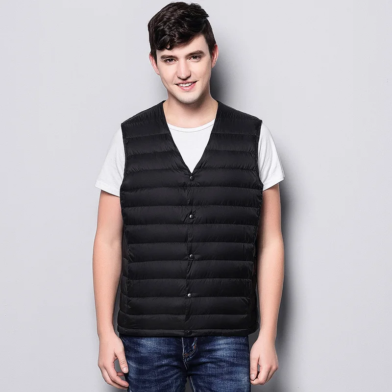 New Man Ultra Light 90% Duck Down Vest Spring Autumn Sleeveless V-Neck Vest Male Casual Winter Collarless Waistcoat