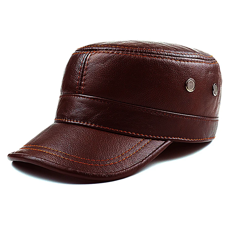 Autumn winter cowhide  hat male flat cap Leather Men's outdoor leisure leather hat cap