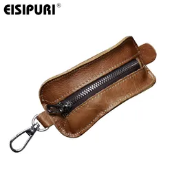 EISIPURl 100% Genuine Leather Key Wallet Pouch Business Men Door Car Key Case Bag Holder Male Keychain Key Organizer Housekeeper