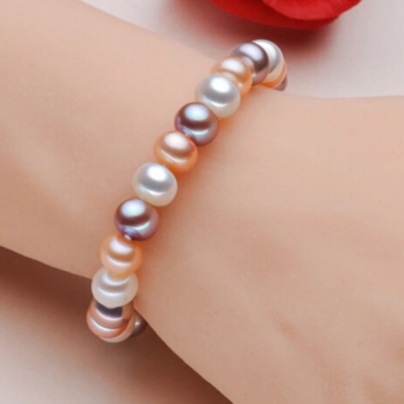 Sinya White Pink Purple Multicolor Natural Freshwater Pearls Strand Bracelets for Women Mother Dia 10-11mm Optional Hot Sale