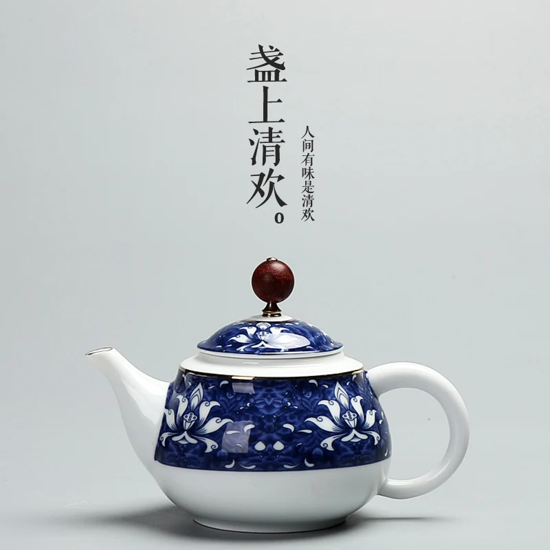 christmas Jingdezhen blue and white teapot large size single pot pottery kungfu tea set household tea maker