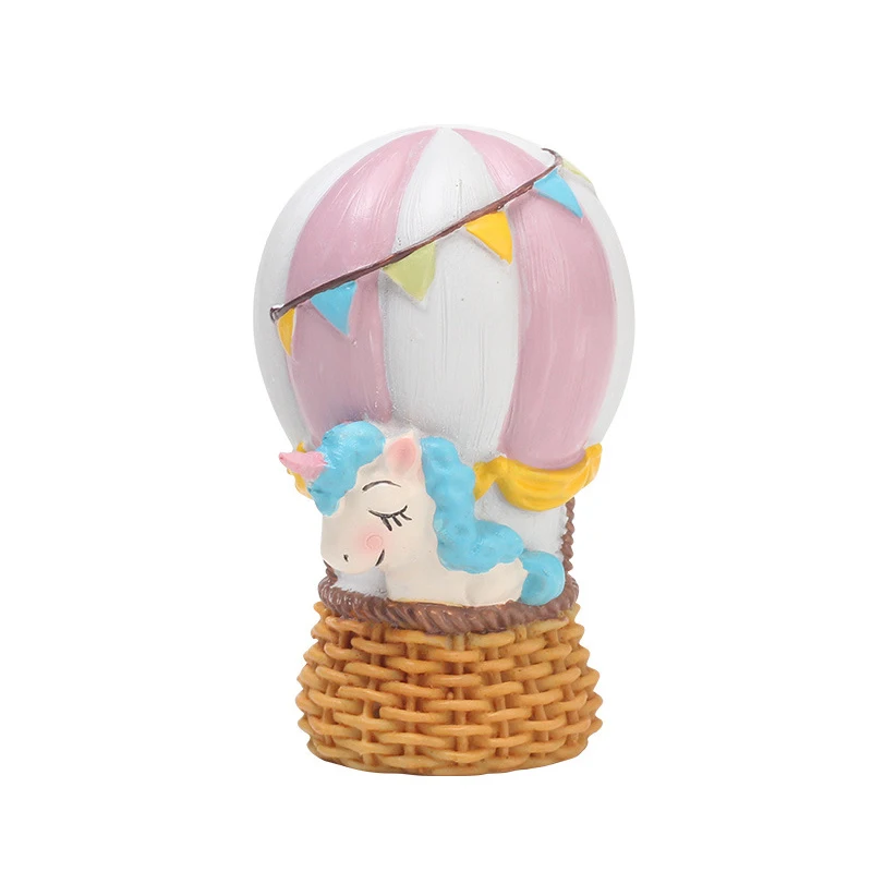 New Resin Mini Cute Hot Air Balloon Unicorn Rabbit Elephant Statue Decoration Sculpture Home Office Desk Cake Ornament Toy Gift