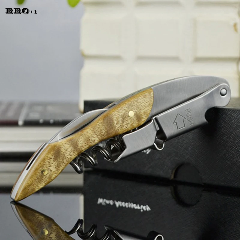 

Wine Bottle Openers Wood Handle Professional Beer Wine Opener Portable Stainless Steel Corkscrew Wine Knife Can Opener Kitchen