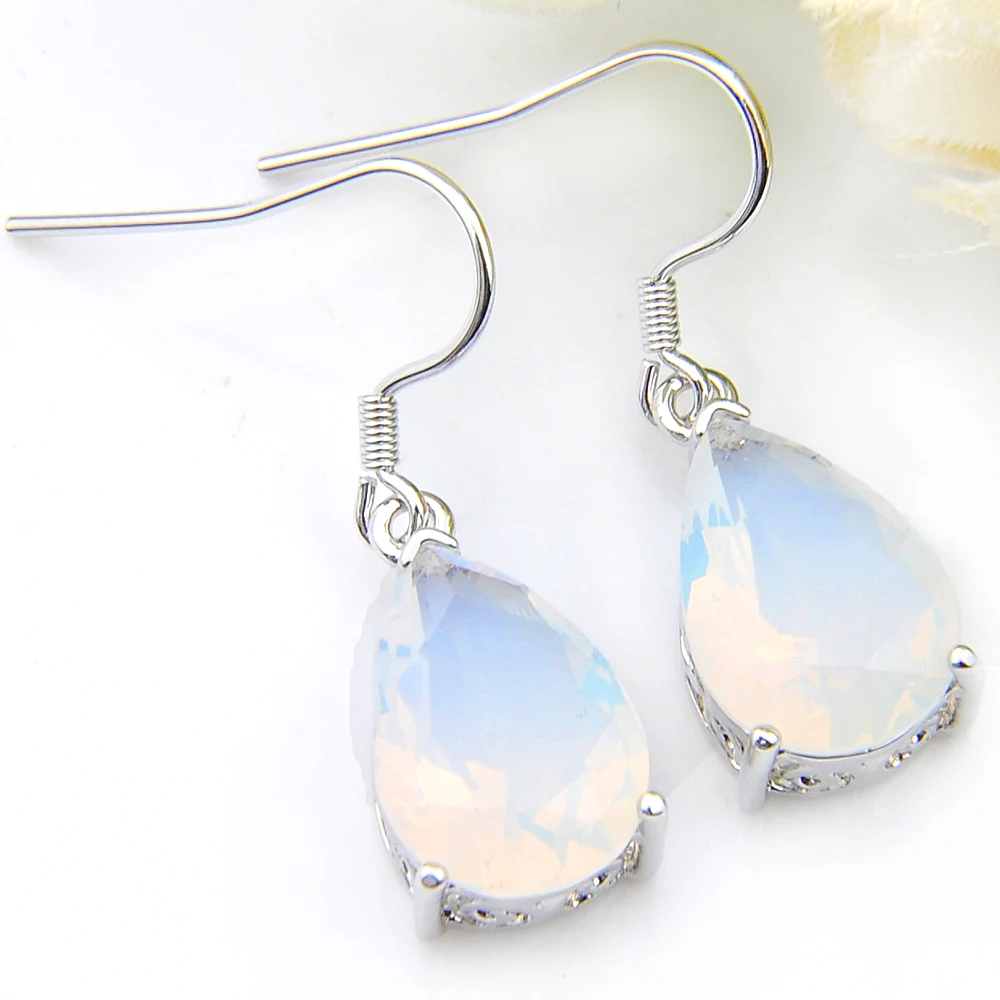 Luckyshine Weddings Jewelry Earring Water Drop White Moonstone  Silver Plated Women Hook Earrings Russia usa Holiday Gift