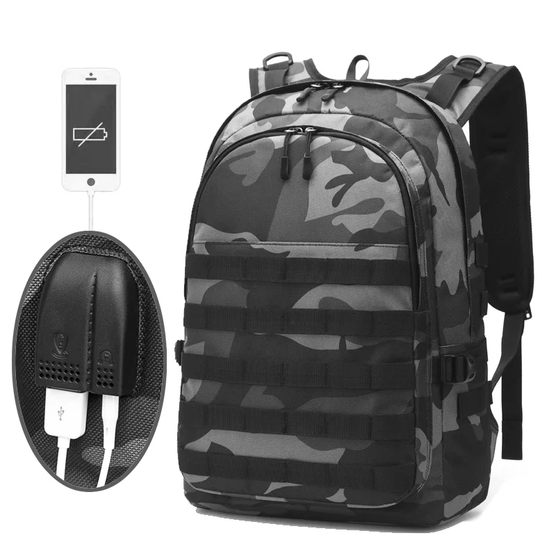 PUBG Backpack Men Bag Mochila Pubg Battlefield Infantry Pack Camouflage Travel Canvas USB Headphone Jack Back Bag Knapsack New