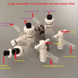 Custom-made h-type removable membrane microseal electrolytic cell with three-way inlet 30ml H type electrolytic cell