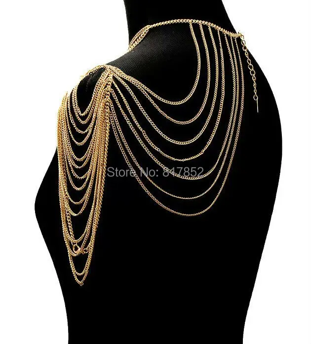 

FREE SHIPPING NEW STYLE BY420 GOLD CHAINS SHOULDER JEWELRY MULTI-LAYERS SINGLE SHOULDER Chains JEWELRY 3 COLORS