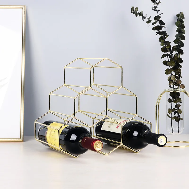 2019 new storage holders for wine bottle home kitchen supplies decor Geometric Iron 6 Bottle Wine Rack Metal Stand Wine Cabinet