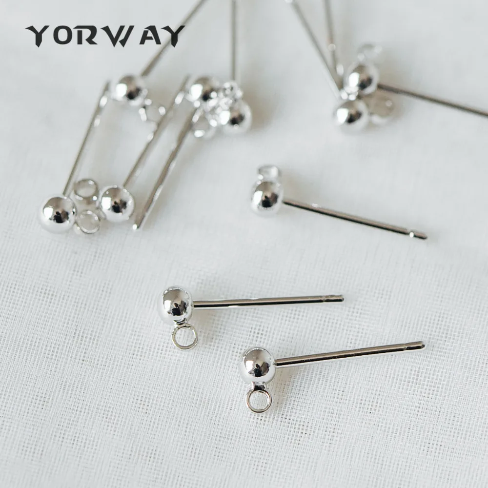 

20pcs/Lot Silver Tone Ear Post with Ball End, 3/ 4mm Ball, Real Rhodium Plated Brass Earring Studs, Lead Nickel Free (GB-341)