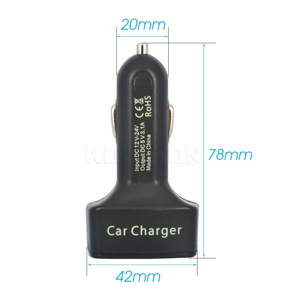 kebidu 12-24V 4 in 1 Car Charger Dual DC5V 3.1A USB with Temperature/Voltage/Current Meter Tester Adapter Digital Display