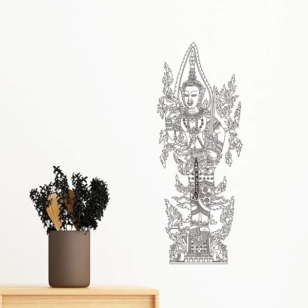 Kingdom of Thailand Thai  Customs Black Outline Line drawing Buddha Wall Sticker Art Decals Mural DIY Wallpaper for Room Decal