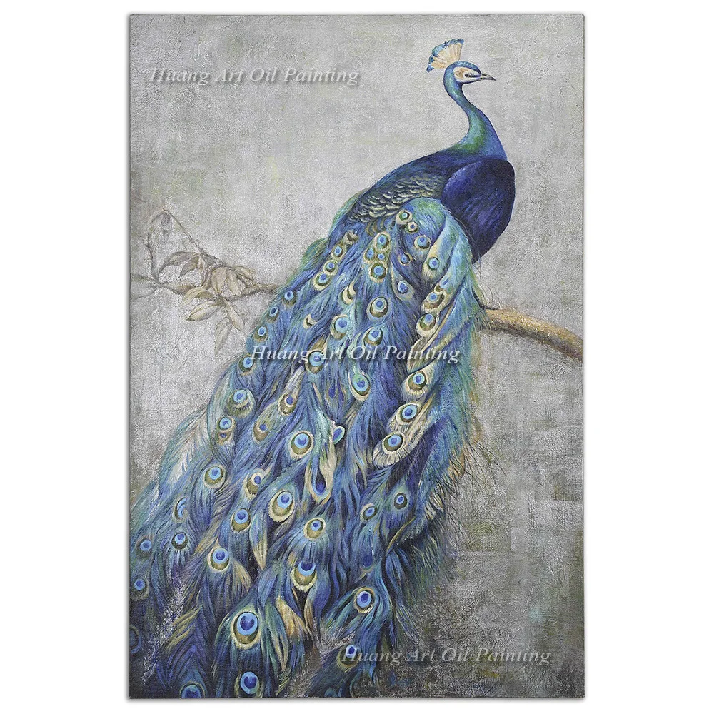 

Original Hand Painted Nobl Blue Peacock Oil Painting on Canvas Paintings Hotel Decor Impression Animals Paintings Wall Painting