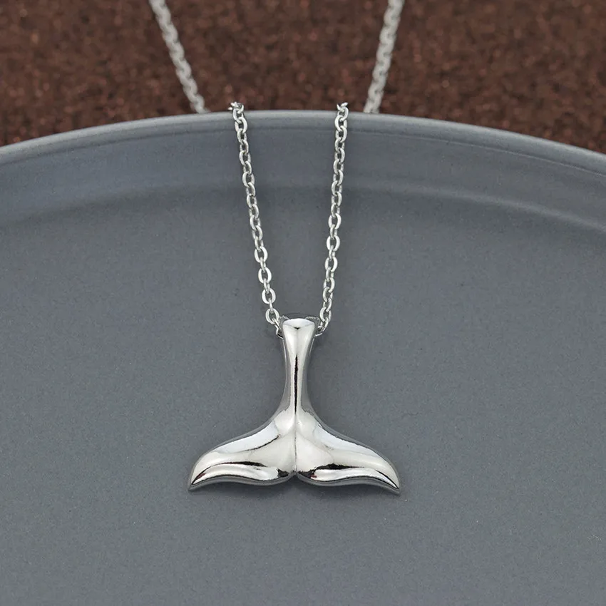 Stainless Steel Chain Mermaid Tail Pendant Necklaces For Women Vintage Fish Nautical Color Whale Tail Choker Necklace view 2