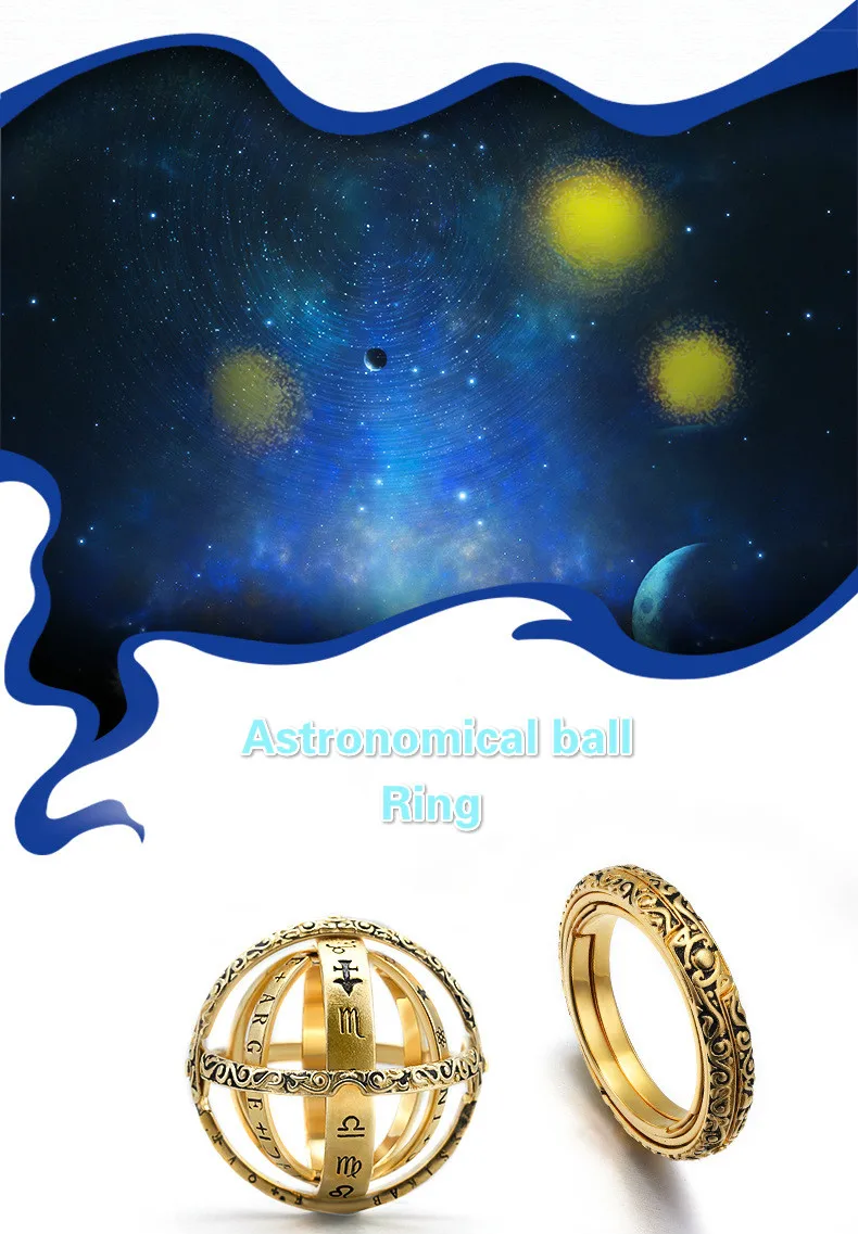 3Umeter Astronomische Bal Ring Complex Roterende Clamshell Astronomische Ring Universe Student Constellation Ring Sieraden