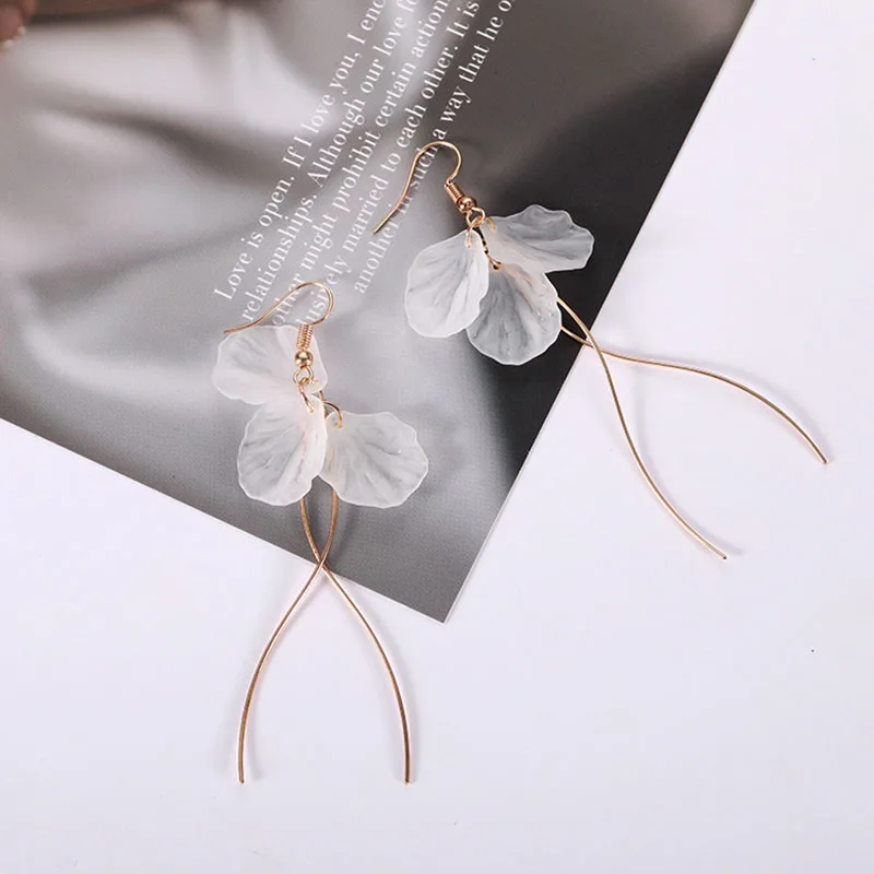 JIOFREE 2018 New Korean white Acrylic petal Long Clip on Earrings For Women Accessories Earings Fashion Jewelry