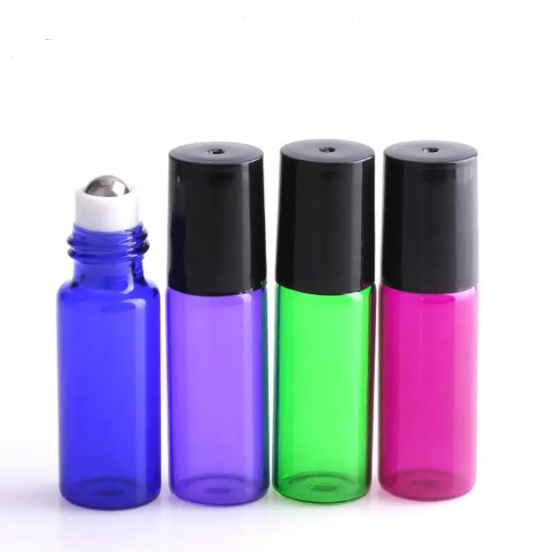 5ml Refillable Roll on Glass Perfume Bottle with Metal Ball, Empty Essential Oil Roller Vials LX2636