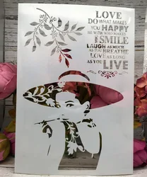 Pintura de parede stencils, diy, a4, chapéu, moda, senhora palavras, scrapbook, coloração, gravação, álbum, papel decorativo modelo cartão