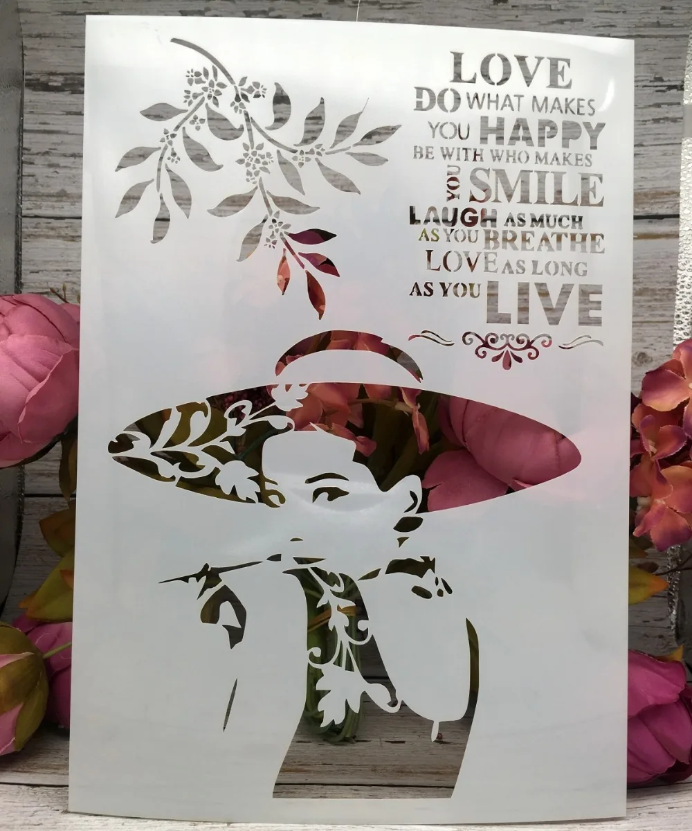 A4 Hat Fashion Lady Words DIY Layering Stencils Wall Painting Scrapbook Coloring Embossing Album Decorative Paper Card Template