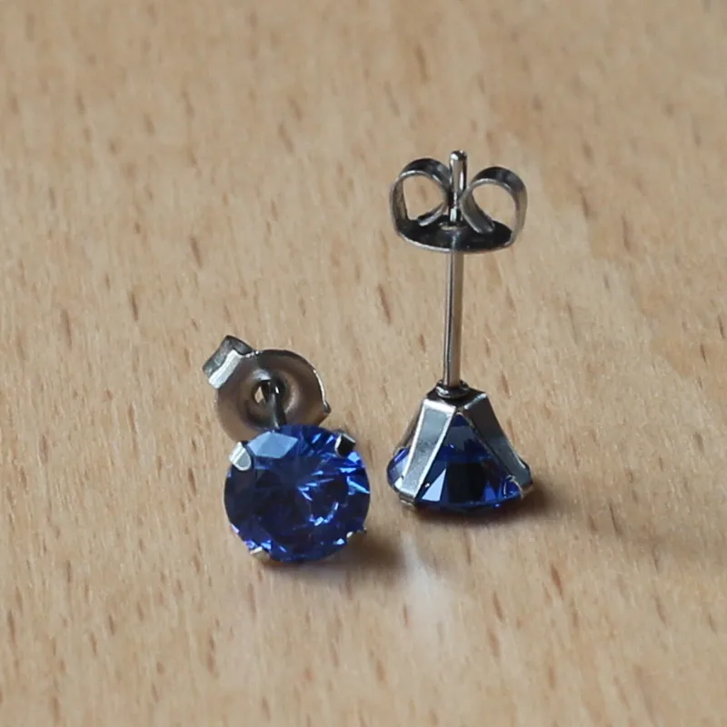 316 L Stainless Steel Stud Earrings  No Fade Allergy Free With 6mm Tanzania Blue Zircon Classical Jewelry For Men And Women