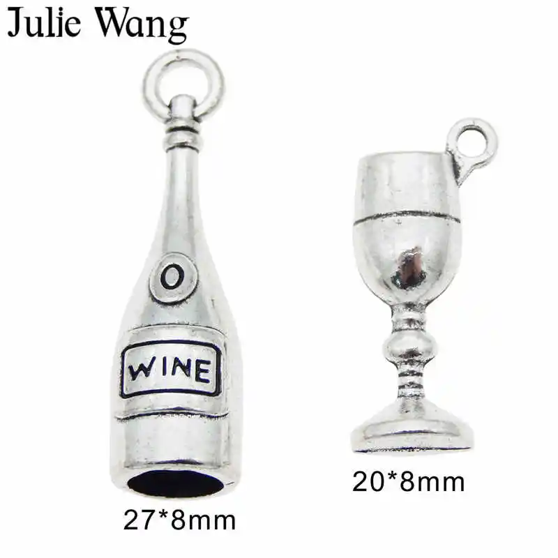 Julie Wang 12PCS Wine Bottle Goblet Charms Alloy Antique Silver Color Earrings Bracelet Jewelry Making Pendant Metal Accessory