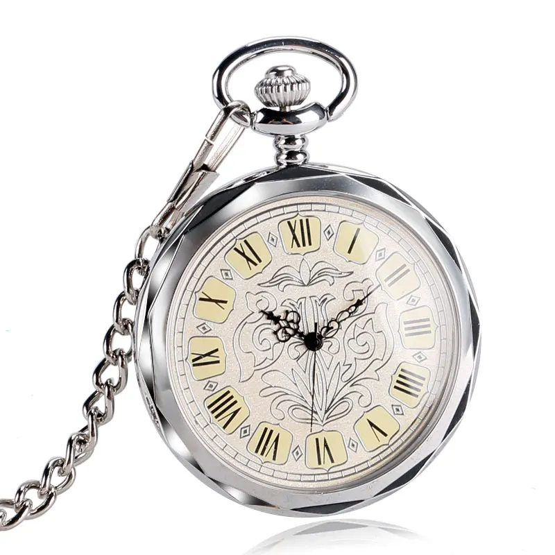 Orologio da tasca classico con quadrante aperto orologio da polso meccanico Vintage in argento Relogio De Bolso con catena per collana da donna da uomo