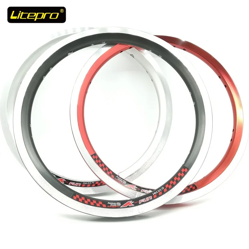 Litepro 14 Inch Folding Bike Rims 14*1.5/1.75 Aluminum Alloy Double Wall Rim 16 / 20 Hole Symmetrical Hole 16/20/28 Uniform Hole