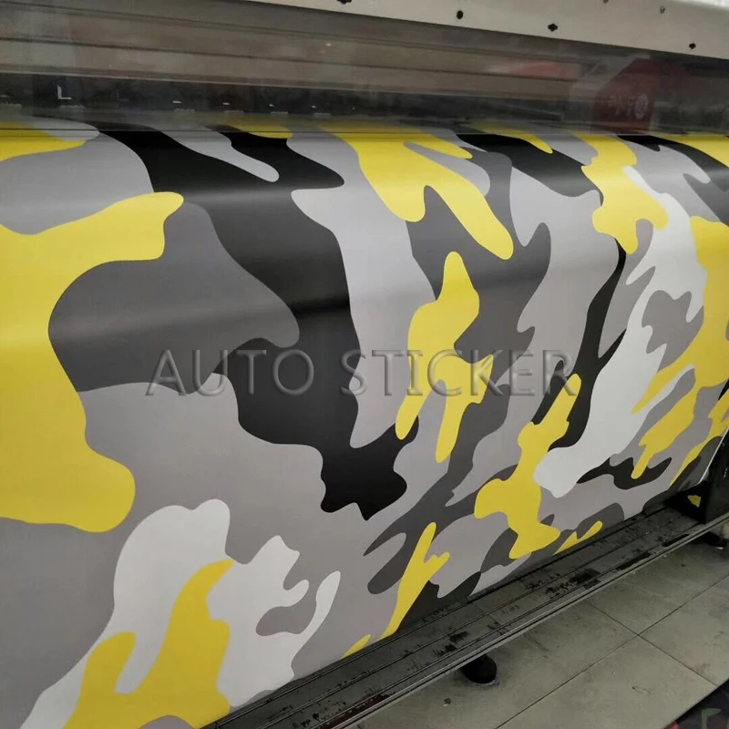 5/10/15/20/25/30m*1.52m Yellow Gray Snow Camouflage Vinyl Adhesive PVC Vinyl Film Car Wrap Snow Camo Vinyl For Boat DIY Decal