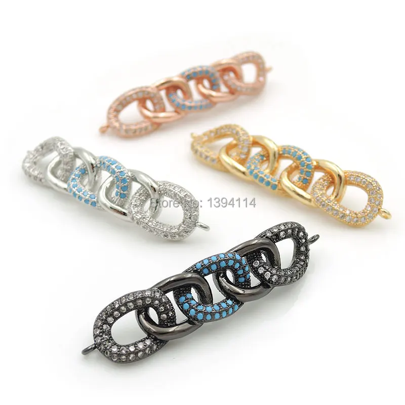 

40*10*5mm Micro Pave Kallaite&Clear CZ Chain Arc Connector Fit For Women As DIY Bracelets Accessory
