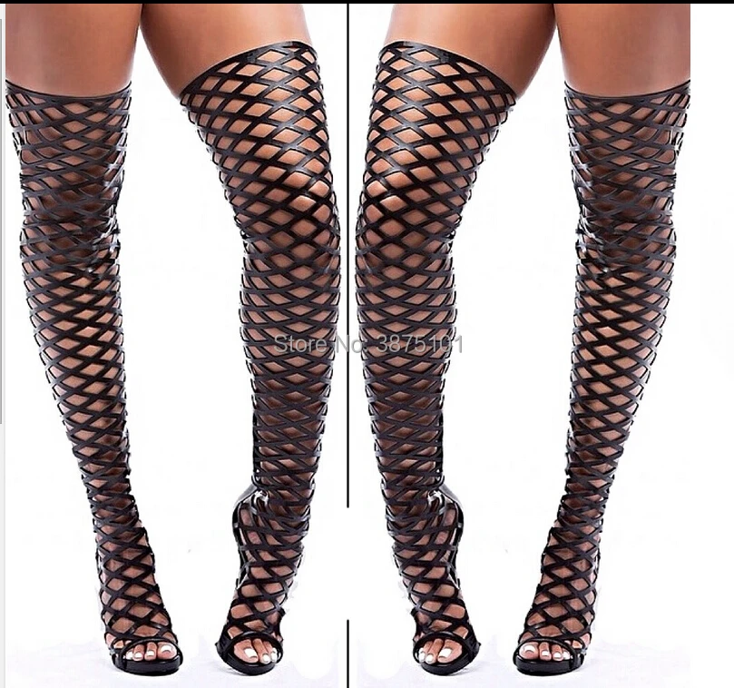 Hot Selling Women Peep Toe Over Knee Long Knight Boots Big Size Gladiator Thigh High Boots 35-42