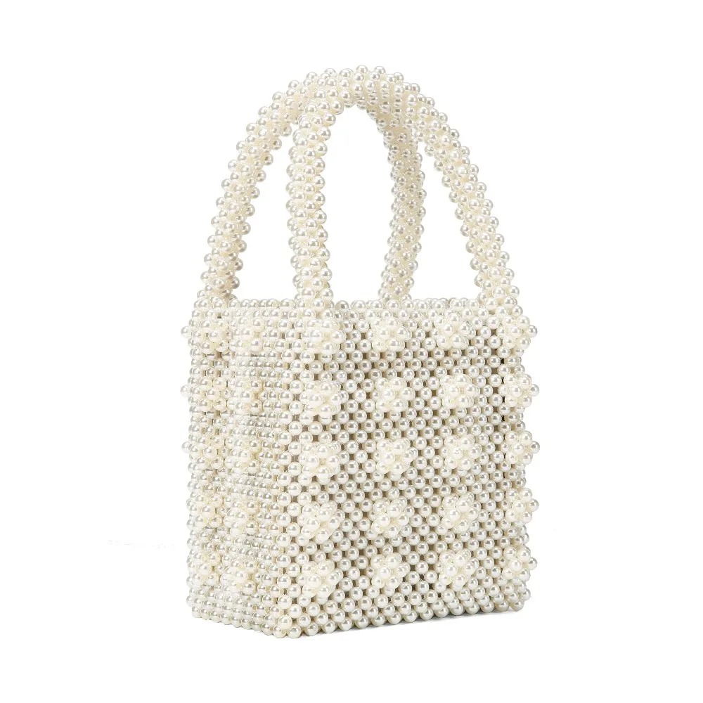 Pearl bag beaded box tote bag women party vintage acrylic plastic bucket handbag summer luxury brand designer bag