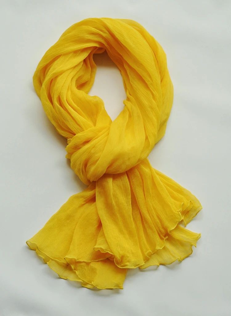 HOT SELLING Miyake Yellow fold long 100%  silk scarves scarf silk scarves shawls IN STOCK