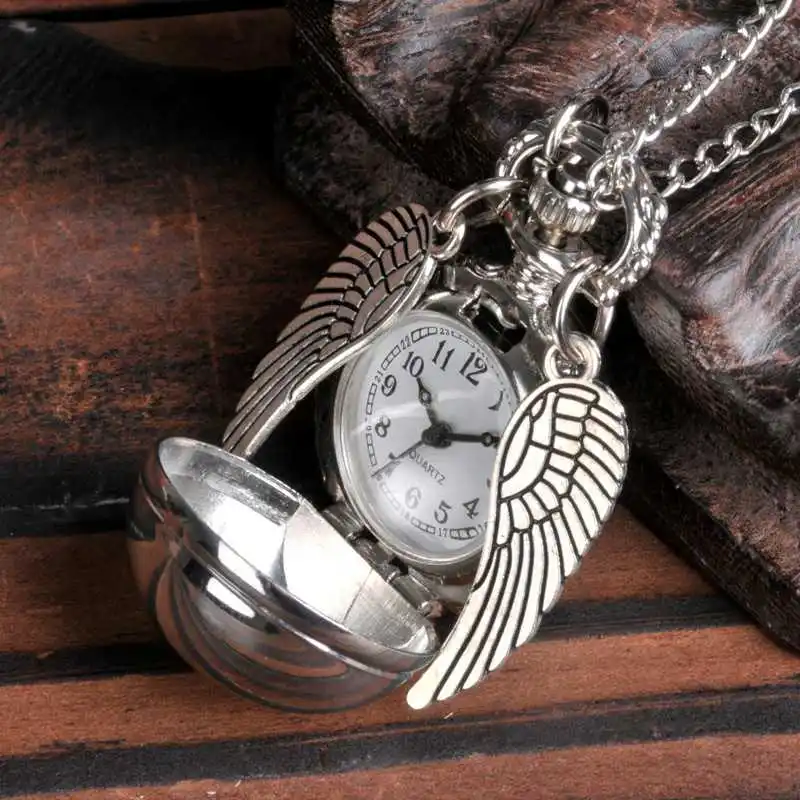 7001 Retro w kształcie piłki kieszonkowy zegarek kwarcowy moda sweter Angel Wings naszyjnik łańcuch prezenty dla kobiet mężczyzn dzieci