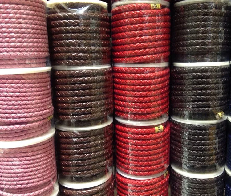 

4mm Width Leather Cord Woven Leather Cowhide Ropes 5 meters/roll Many Kinds Of Colors